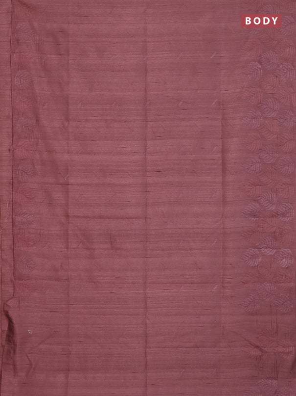 Semi raw silk saree brown with embroidery buttas and leaf embroidery border