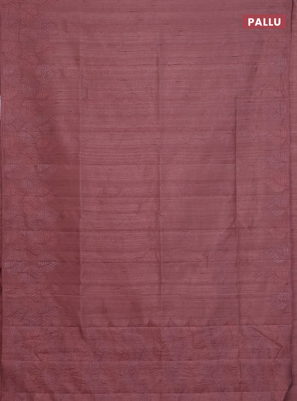 Semi raw silk saree brown with embroidery buttas and leaf embroidery border
