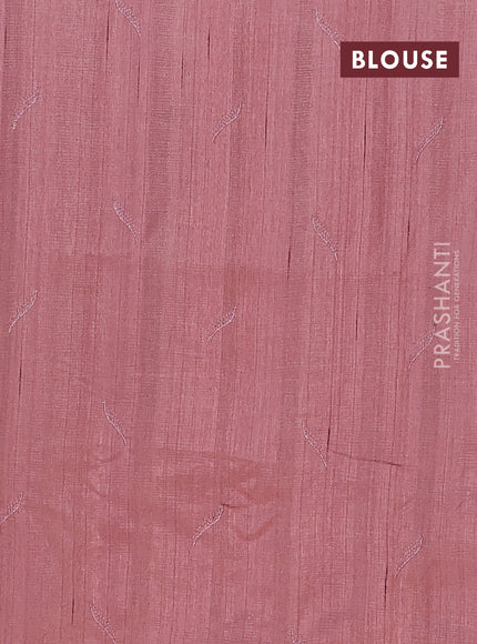 Semi raw silk saree brown with embroidery buttas and leaf embroidery border