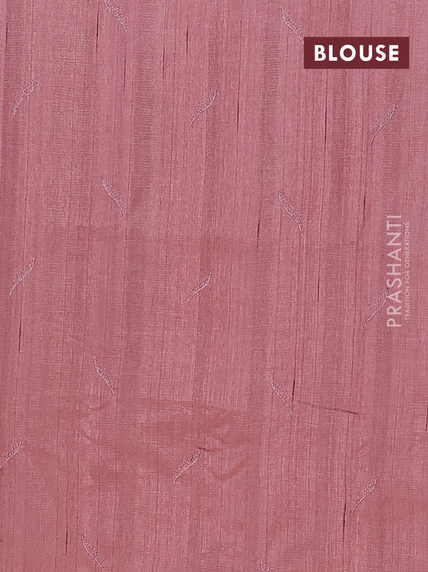 Semi raw silk saree brown with embroidery buttas and leaf embroidery border