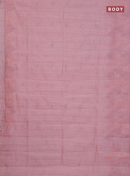Semi raw silk saree mild peach pink with embroidery buttas and leaf embroidery border