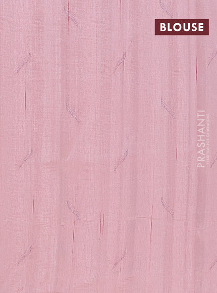 Semi raw silk saree mild peach pink with embroidery buttas and leaf embroidery border