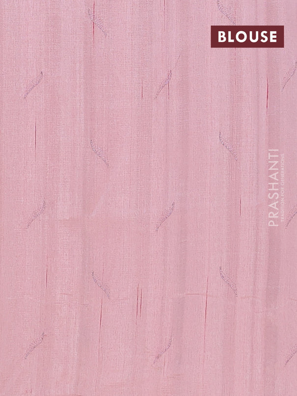 Semi raw silk saree mild peach pink with embroidery buttas and leaf embroidery border