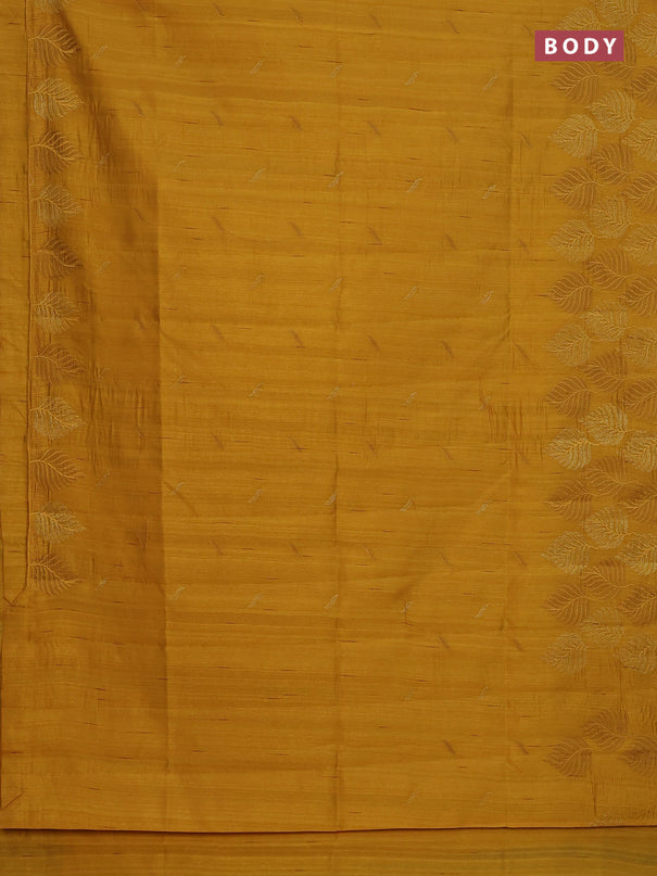 Semi raw silk saree mustard yellow with embroidery buttas and leaf embroidery border