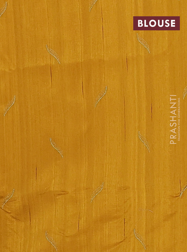 Semi raw silk saree mustard yellow with embroidery buttas and leaf embroidery border