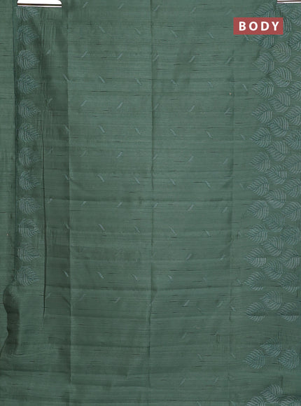 Semi raw silk saree green shade with embroidery buttas and leaf embroidery border