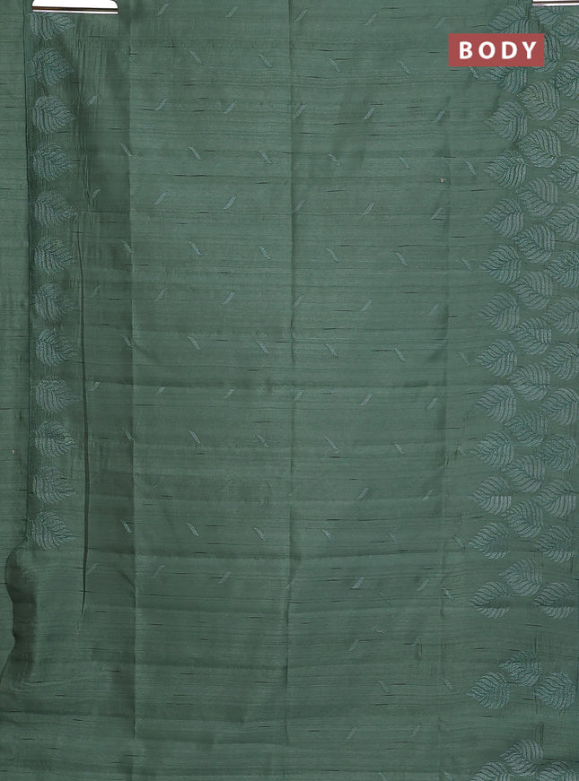 Semi raw silk saree green shade with embroidery buttas and leaf embroidery border