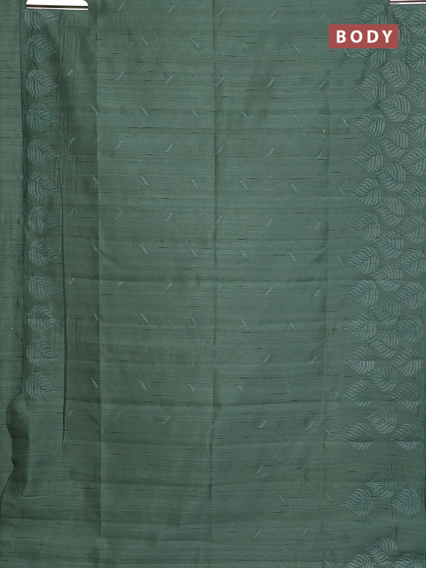Semi raw silk saree green shade with embroidery buttas and leaf embroidery border