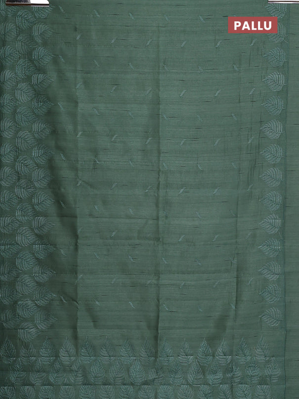 Semi raw silk saree green shade with embroidery buttas and leaf embroidery border