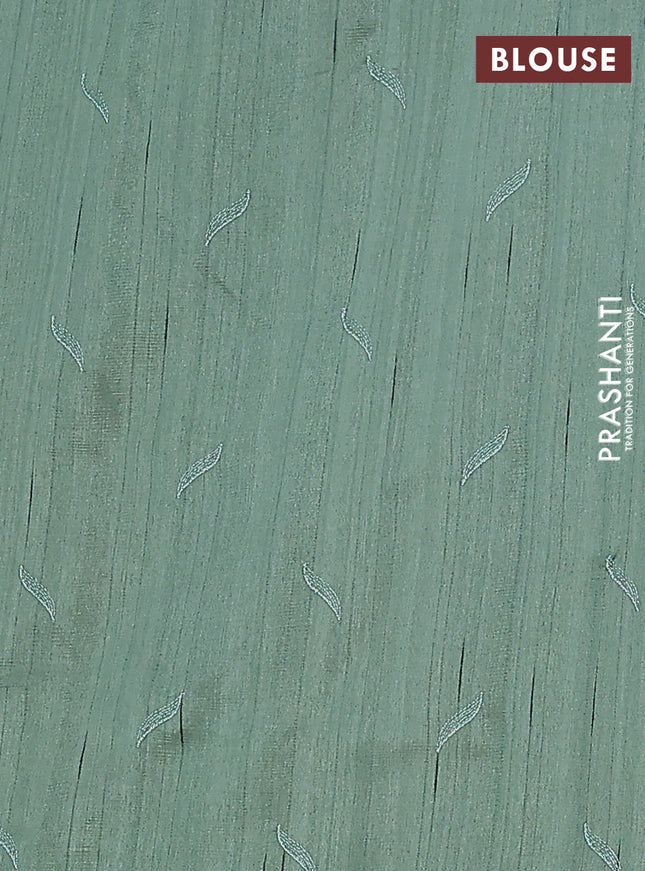 Semi raw silk saree green shade with embroidery buttas and leaf embroidery border