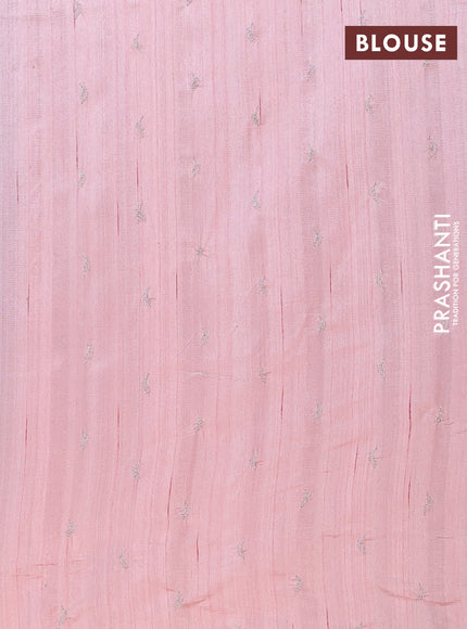 Semi raw silk saree peach shade with leaf embroidery buttas in borderless style