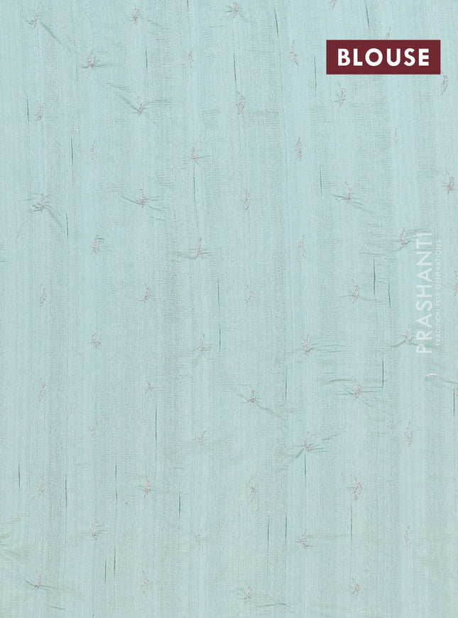 Semi raw silk saree pastel green with leaf embroidery buttas in borderless style