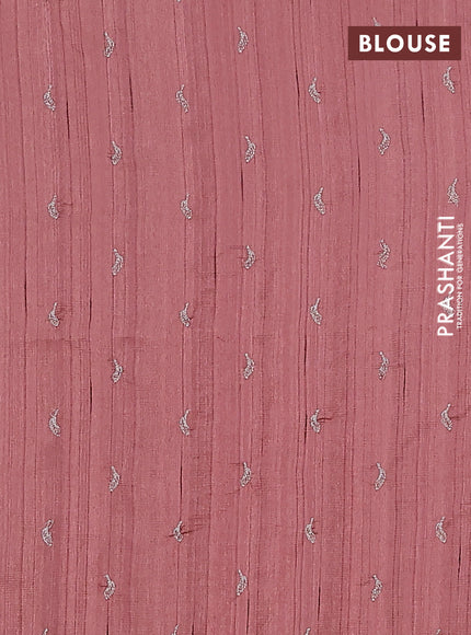 Semi raw silk saree brown with leaf embroidery buttas in borderless style