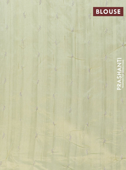 Semi raw silk saree pista green with leaf embroidery buttas in borderless style