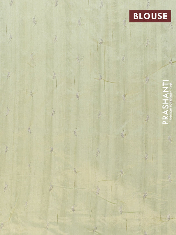 Semi raw silk saree pista green with leaf embroidery buttas in borderless style