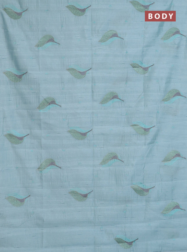 Semi raw silk saree pastel blue with leaf embroidery buttas in borderless style