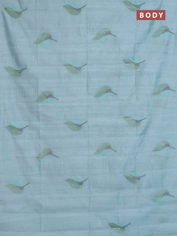 Semi raw silk saree pastel blue with leaf embroidery buttas in borderless style