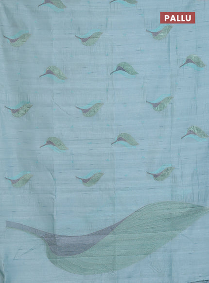 Semi raw silk saree pastel blue with leaf embroidery buttas in borderless style