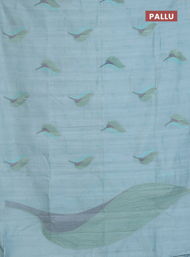 Semi raw silk saree pastel blue with leaf embroidery buttas in borderless style