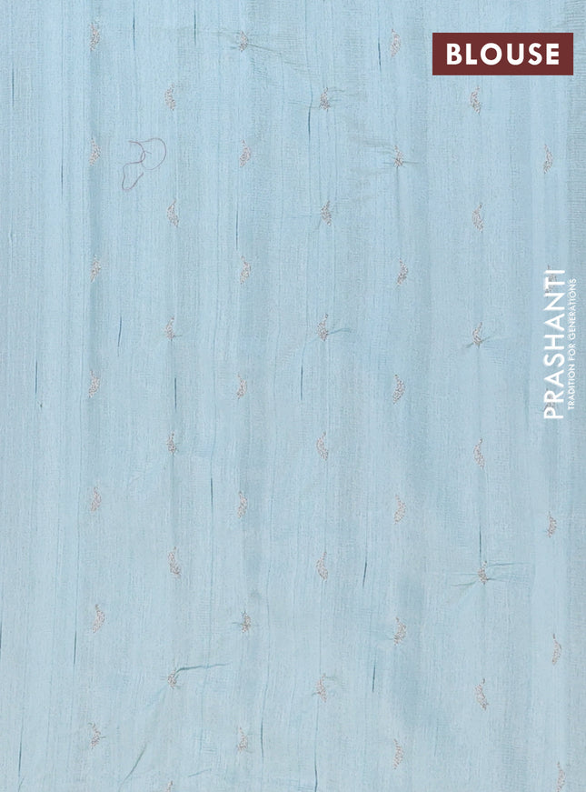 Semi raw silk saree pastel blue with leaf embroidery buttas in borderless style