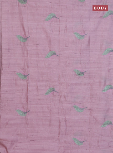 Semi raw silk saree pastel pink with leaf embroidery buttas in borderless style