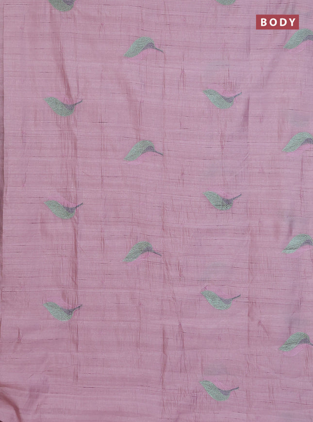 Semi raw silk saree pastel pink with leaf embroidery buttas in borderless style