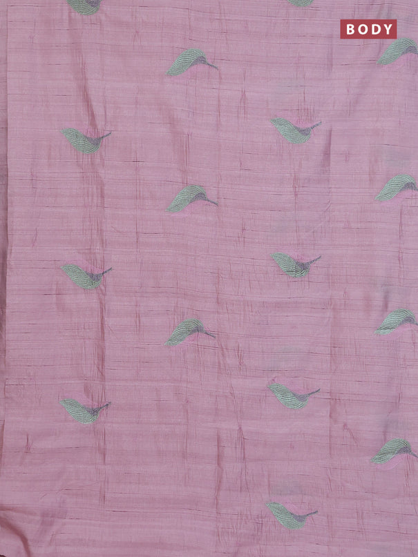 Semi raw silk saree pastel pink with leaf embroidery buttas in borderless style