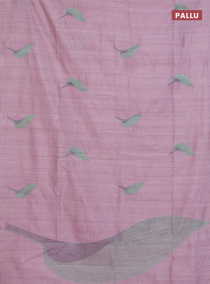 Semi raw silk saree pastel pink with leaf embroidery buttas in borderless style