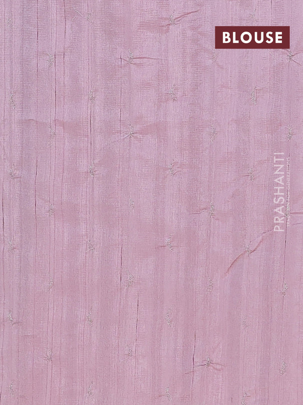 Semi raw silk saree pastel pink with leaf embroidery buttas in borderless style