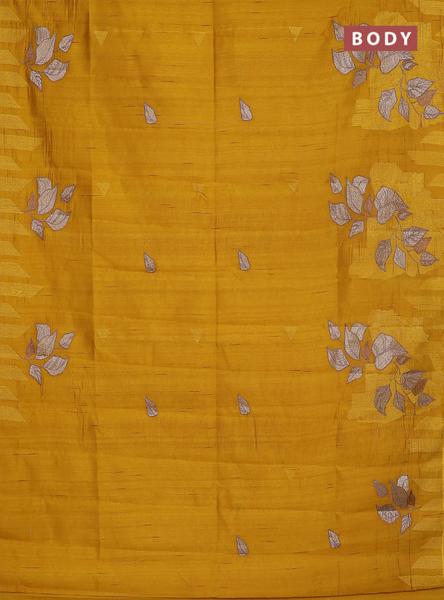Semi raw silk saree mustard yellow with embroidery buttas and long embroidery border