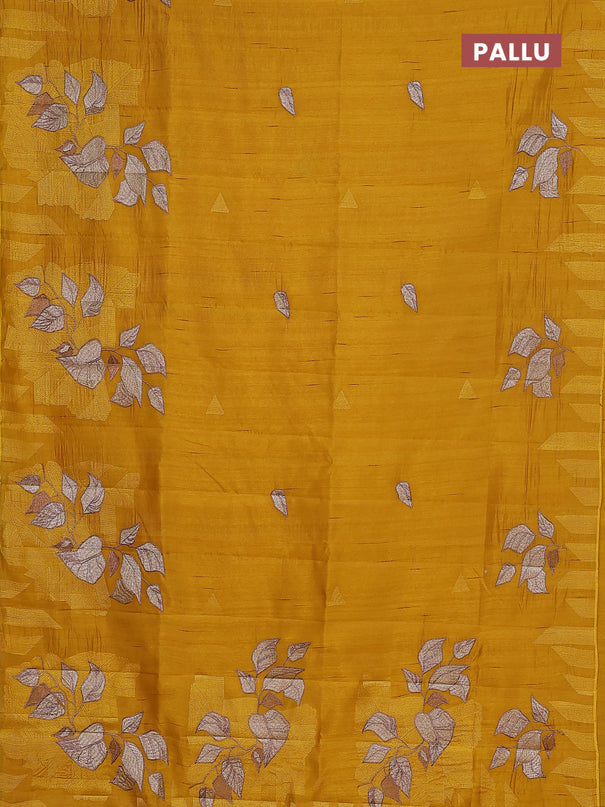 Semi raw silk saree mustard yellow with embroidery buttas and long embroidery border