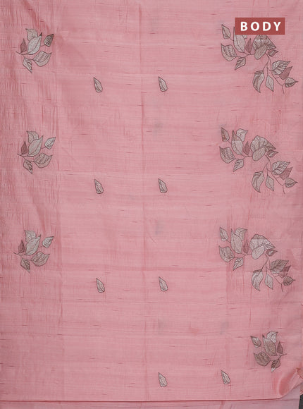 Semi raw silk saree mild peach with embroidery buttas and long embroidery border