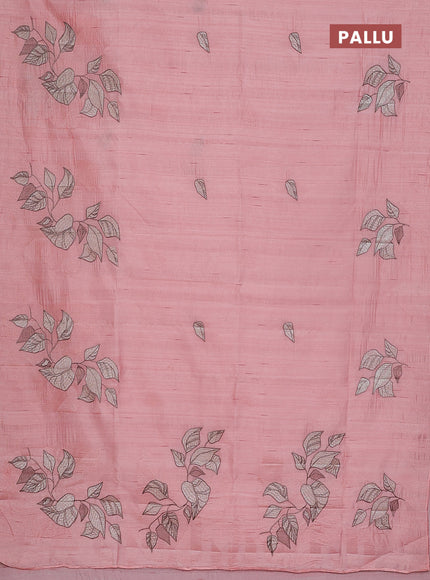 Semi raw silk saree mild peach with embroidery buttas and long embroidery border