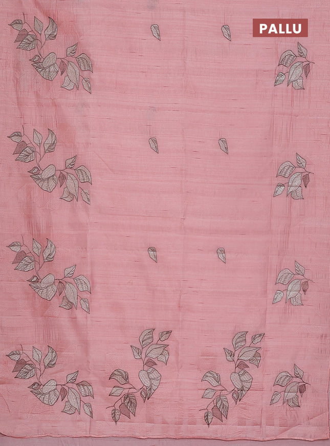 Semi raw silk saree mild peach with embroidery buttas and long embroidery border
