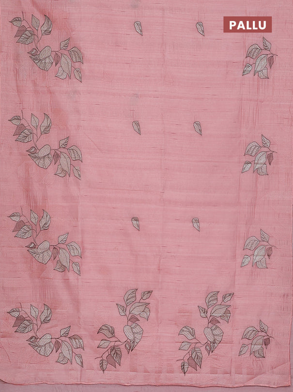 Semi raw silk saree mild peach with embroidery buttas and long embroidery border