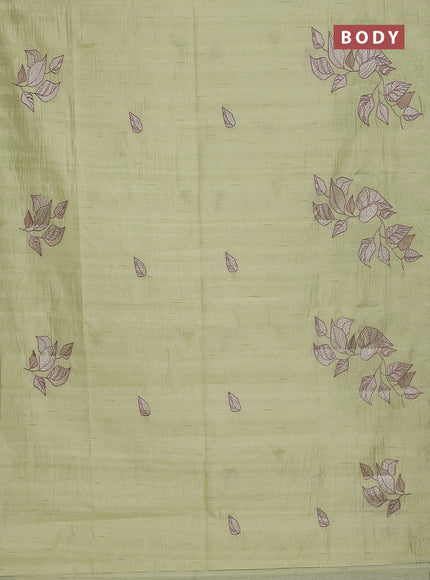 Semi raw silk saree pista green with embroidery buttas and long embroidery border