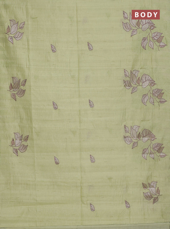 Semi raw silk saree pista green with embroidery buttas and long embroidery border
