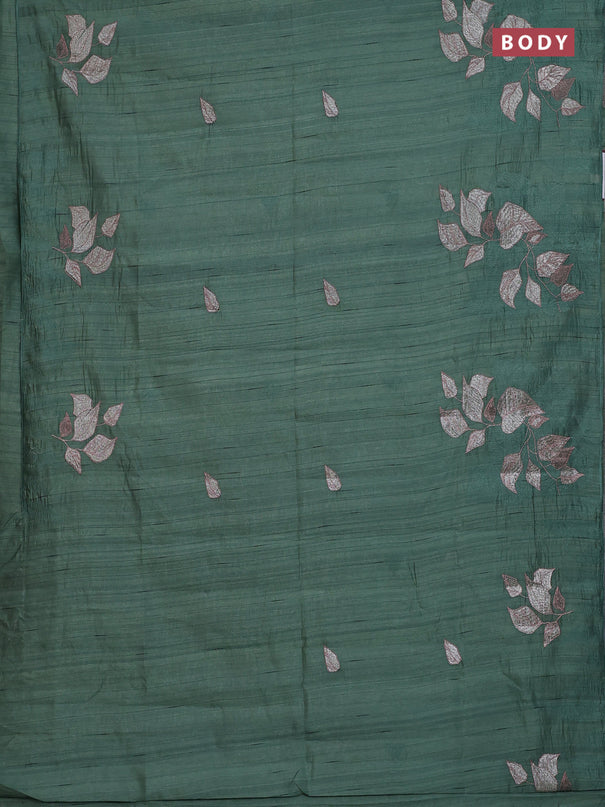Semi raw silk saree green shade with embroidery buttas and long embroidery border