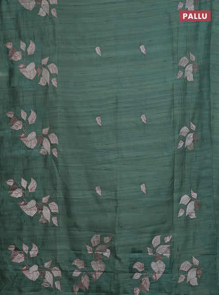 Semi raw silk saree green shade with embroidery buttas and long embroidery border