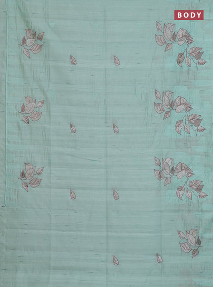 Semi raw silk saree pastel green with embroidery buttas and long embroidery border