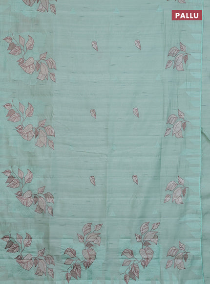 Semi raw silk saree pastel green with embroidery buttas and long embroidery border