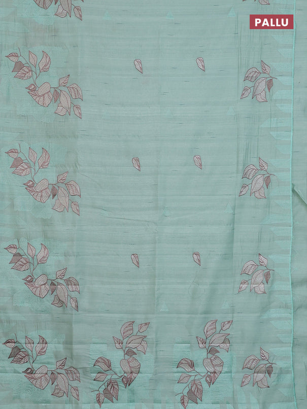 Semi raw silk saree pastel green with embroidery buttas and long embroidery border