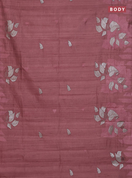 Semi raw silk saree rosy brown with embroidery buttas and long embroidery border
