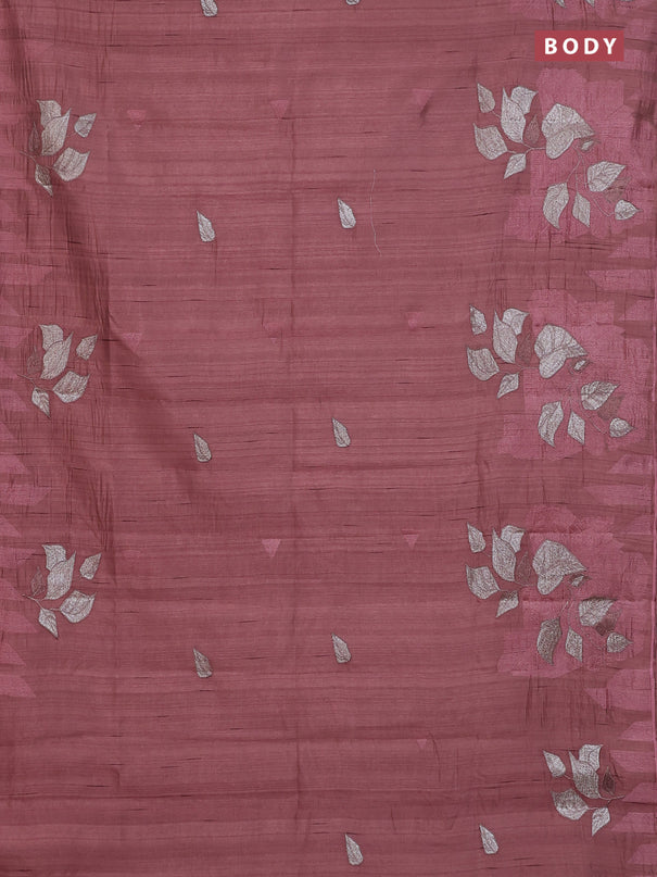 Semi raw silk saree rosy brown with embroidery buttas and long embroidery border