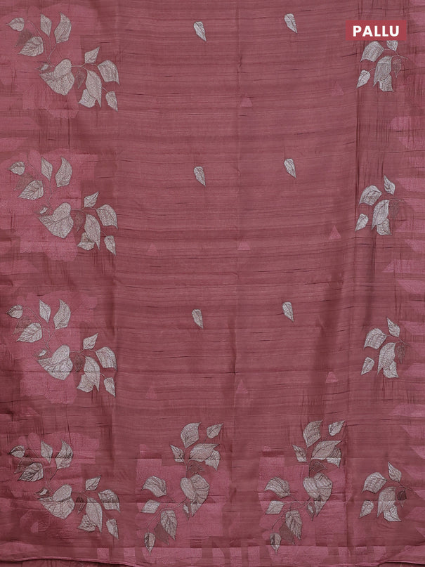 Semi raw silk saree rosy brown with embroidery buttas and long embroidery border