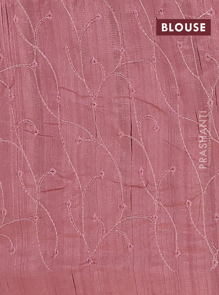 Semi raw silk saree rosy brown with embroidery buttas and long embroidery border