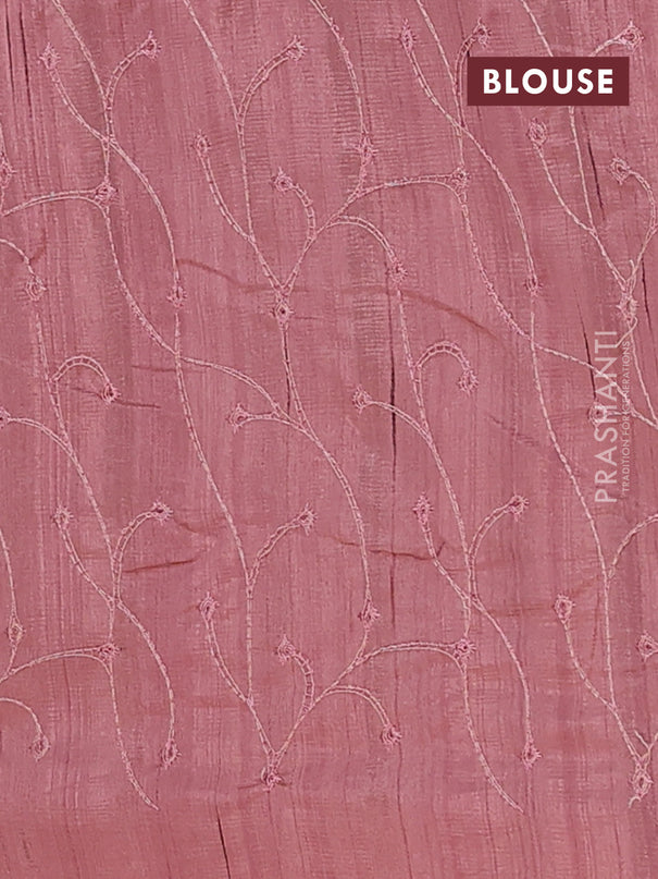 Semi raw silk saree rosy brown with embroidery buttas and long embroidery border