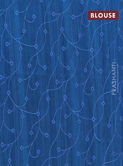 Semi raw silk saree peacock blue with embroidery buttas and long embroidery border