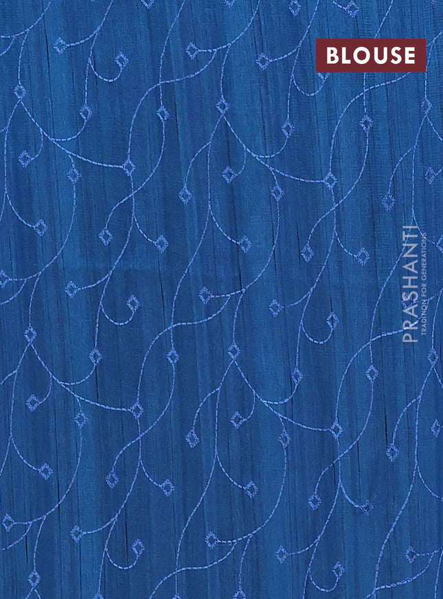 Semi raw silk saree peacock blue with embroidery buttas and long embroidery border
