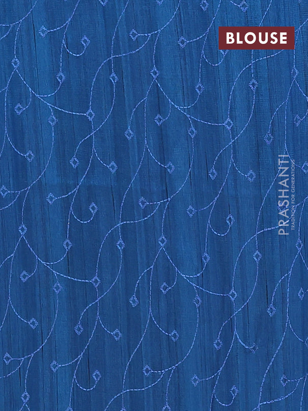 Semi raw silk saree peacock blue with embroidery buttas and long embroidery border